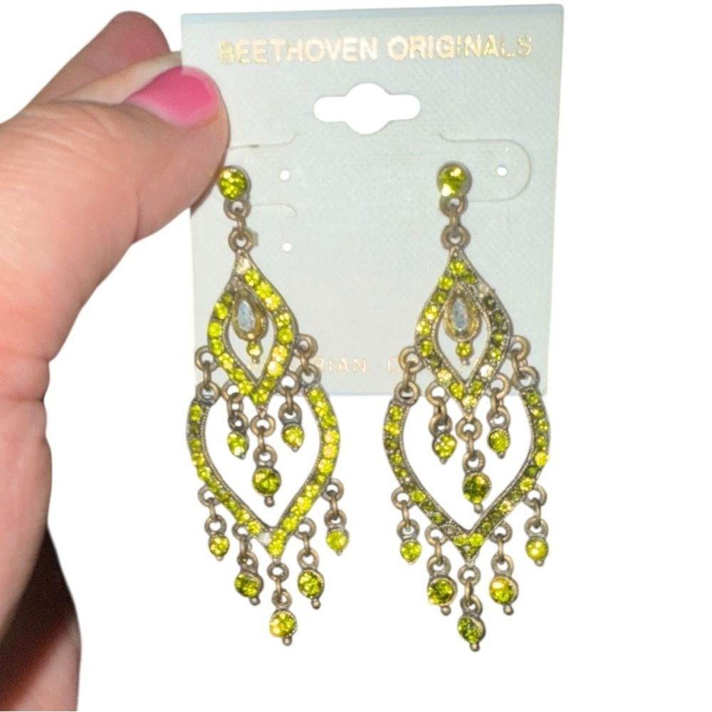 Beethoven Originals Vintage Green Chandelier Earrings Austrian Crystals